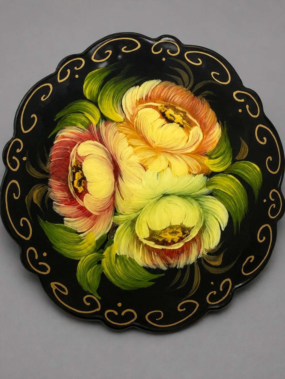 Painted Floral Lacquer Brooch Vintage Russian Lacquer #cz72